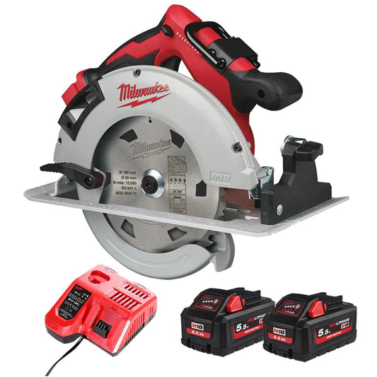 Milwaukee M18BLCS66-0 18V Brushless 190mm Circular Saw with 2 x 5.5Ah Batteries & Charger