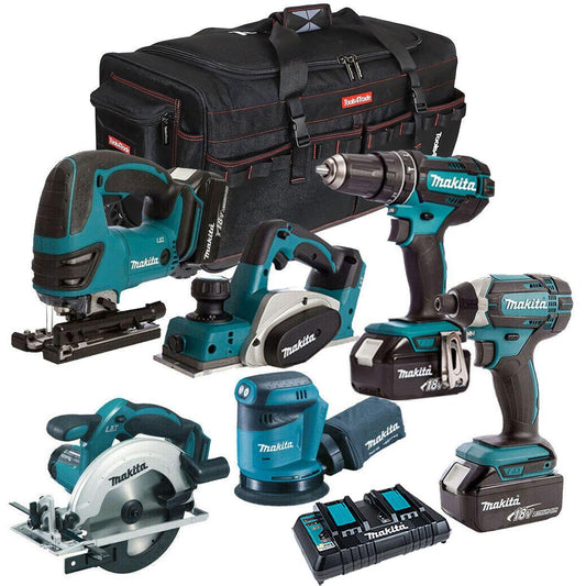 Makita MAKWOOD6PC 6 Piece Carpentry Tool Kit 18V LXT with 3 x 5.0Ah Battery & Charger