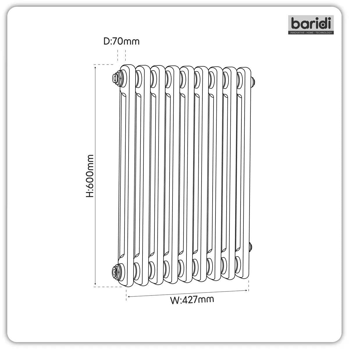 Sealey DH366 Baridi Horizontal Traditional 2 Column Radiator 600 x 427mm White