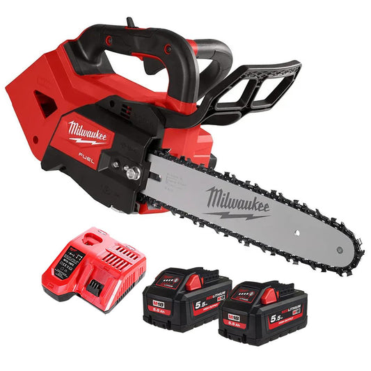 Milwaukee M18FTHCHS30-0 18V Brushless Top Handle Chainsaw With 2 x 5.5Ah Batteries & Charger