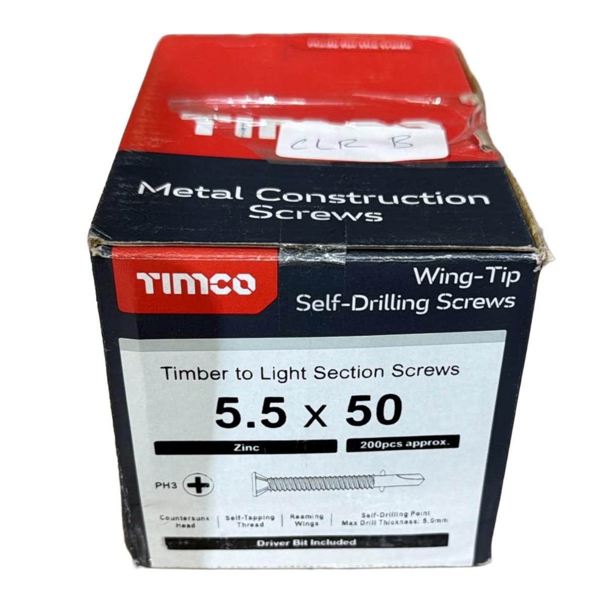 Timco LW50B Wing-Tip Self-Drilling Screws 5.5 x 50 Pack of 200 Pieces Item Condition Box Opened Never Used