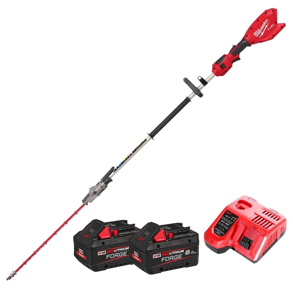 Milwaukee M18FHETE22-802 18V FUEL Brushless 216cm Extended Pole Hedge Trimmer with 2 x 8.0Ah Battery & Charger 4933498517