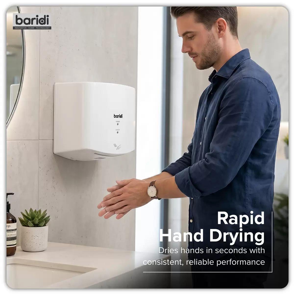 Sealey DH378 Baridi High Speed Hand Dryer with Auto Sensor 1400-1650W/230V White