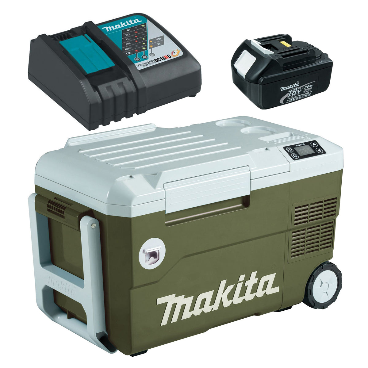 Makita DCW180SFO 18V LXT Cordless Olive Green Cooler & Warmer Box 20 Litre With 1 x 3.0Ah Battery & Charger