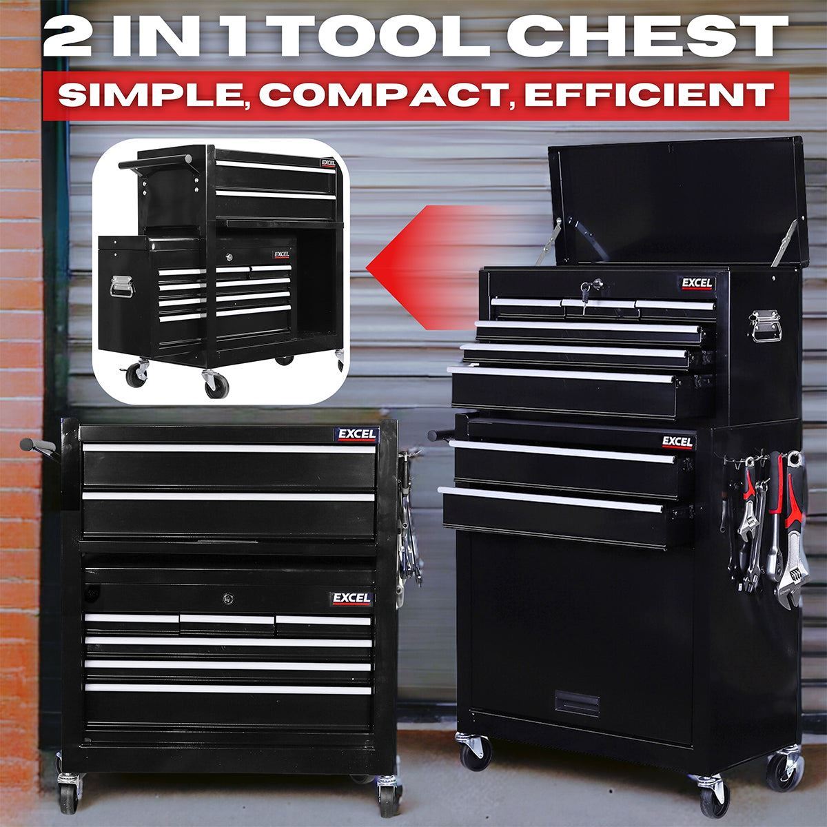 Excel Roller Tool Chest Cabinet 8 Drawers Storage Toolbox Black