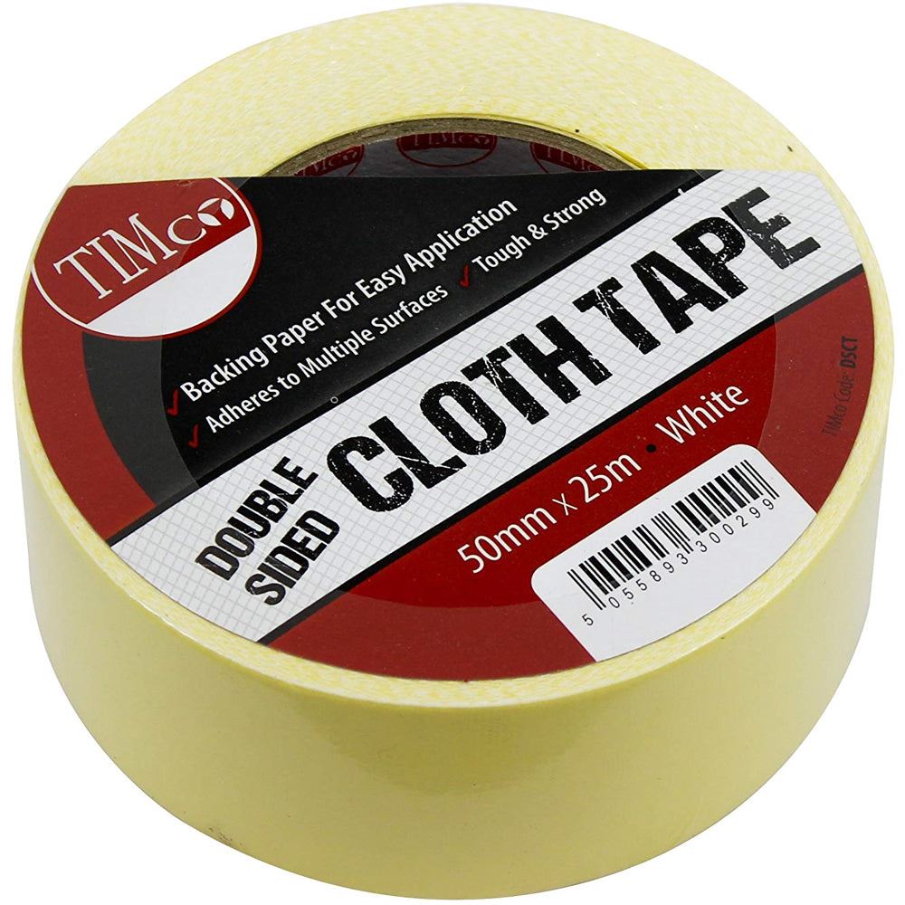 Timco DSCT Double Sided White Cloth Tape 25m x 50mm