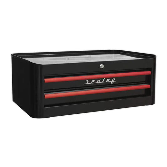 Sealey AP28102BR 2 Drawer Retro Style Mid-Box - Black with Red Anodised Drawer Pulls
