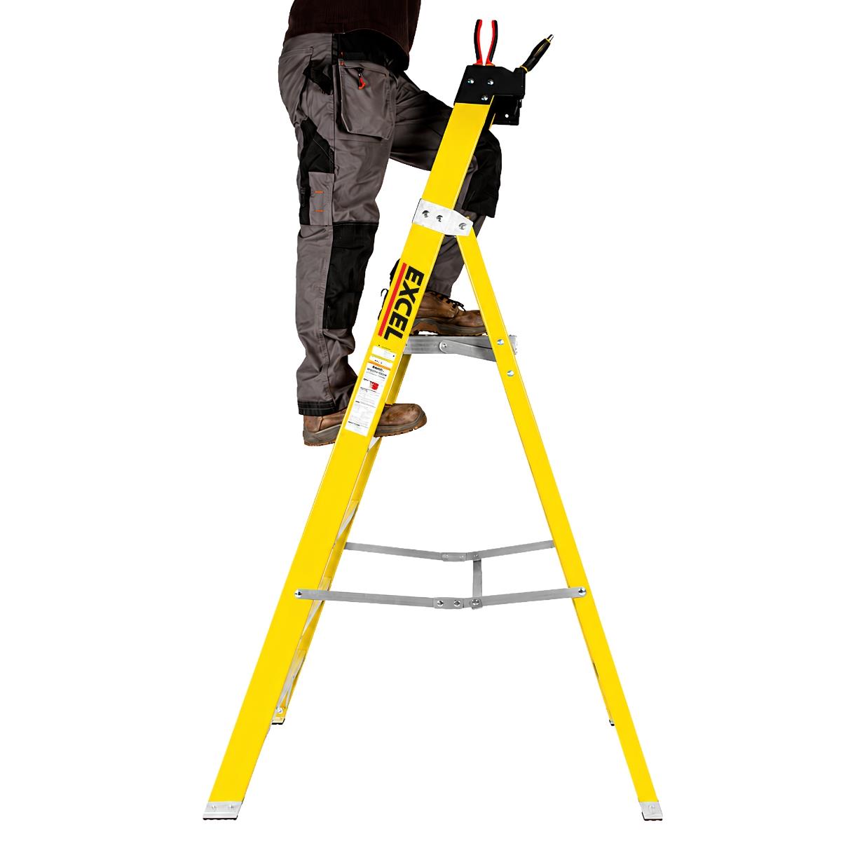 Excel Electricians Fibreglass Platform Step Ladder 5 Tread 1.81m EN131 Yellow