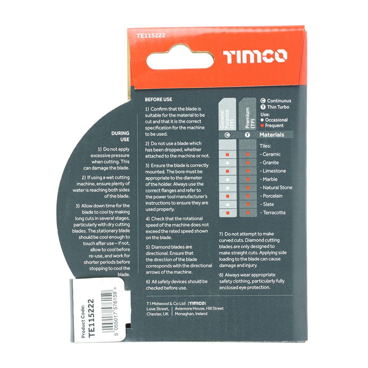 Timco 115mm General Purpose Tile & Ceramic Diamond Blade - TE115222