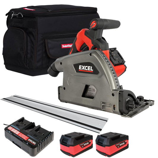 Excel 36V Brushless 165mm Plunge Saw with 2 x 5.0Ah Battery, Dual Charger, Bag & 1 x Guide Rail