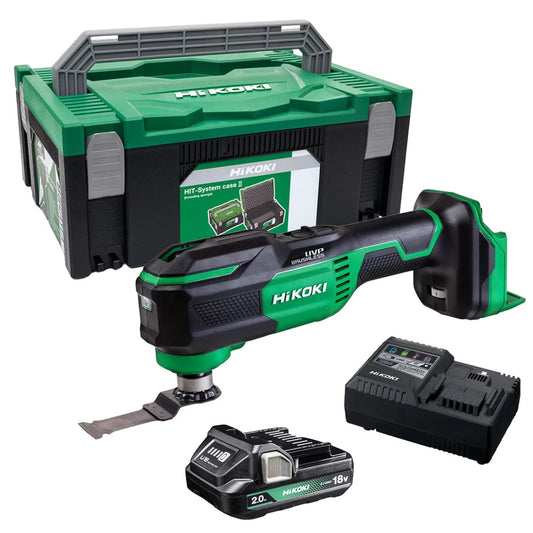 HiKOKI CV18DMAW2Z 18V Brushless Starlock Max Multi Tool With 1 x 2.0Ah Battery Charger & Case
