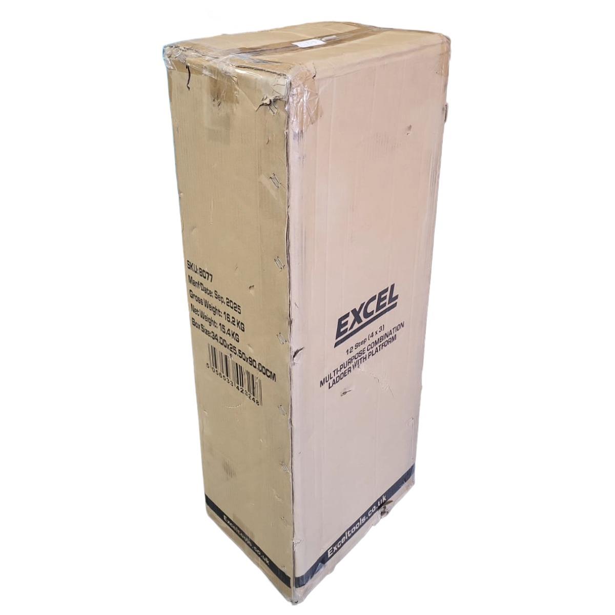 Excel 12 Tread Steel Multi-Purpose Combination Ladder with Platform Item Condition Damaged Box