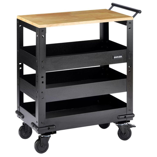 Draper B400-3TCRWOOD BUNKER 714mm Modular 3 Tier Trolley with Pull Handle & Hardwood Worktop 11495