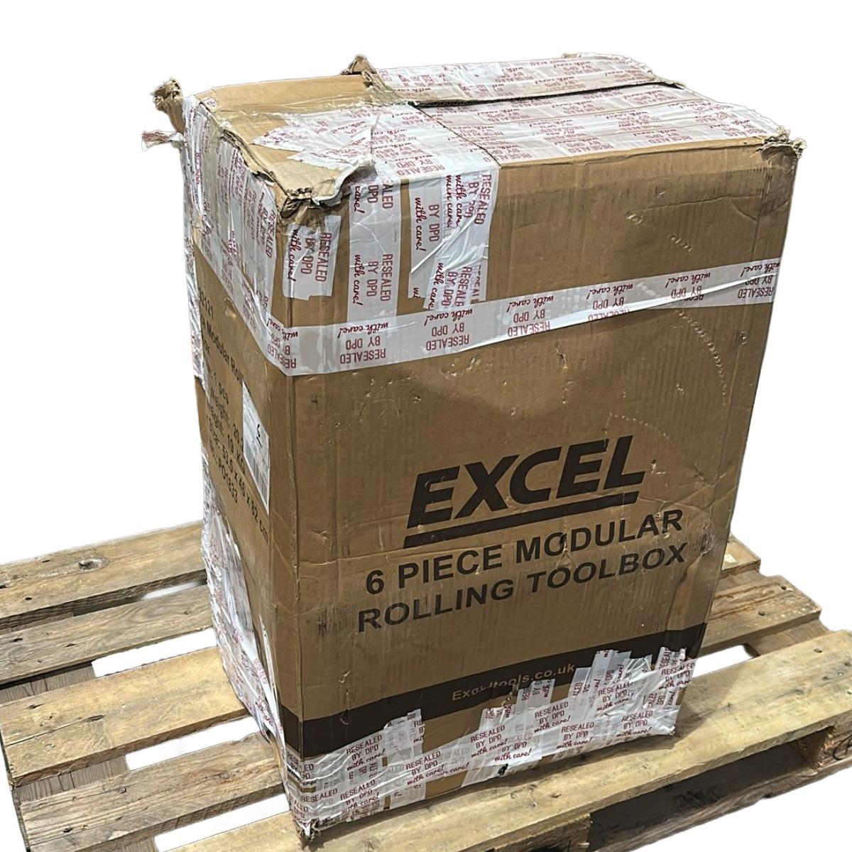 Excel Modular Tool Box Heavy Duty Mobile Storage 6 Piece Set with Organiser & Wheels Item Condition Damaged Box