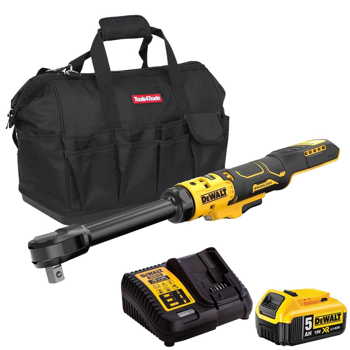 Dewalt DCF512EN-XJ 18V XR 1/2'' Brushless Open Head Ratchet with 1 x 5.0Ah Battery Charger & Bag