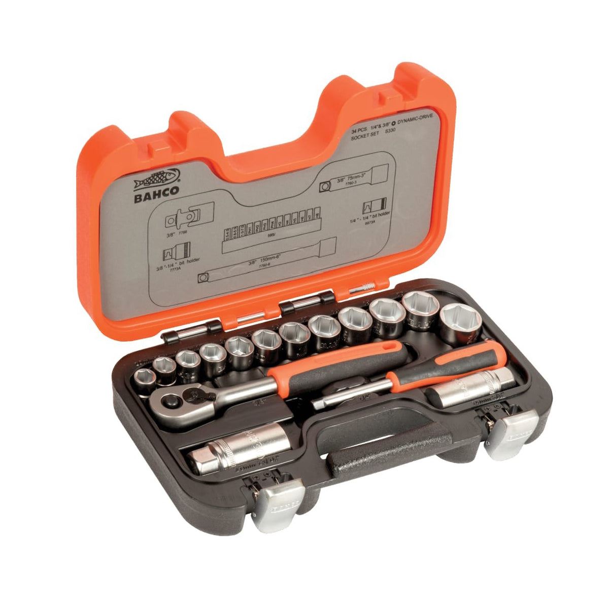 Bahco 3/8in Drive Socket Set 34 Piece Premium Quality Tool Kit for Mechanics XMS24SS38