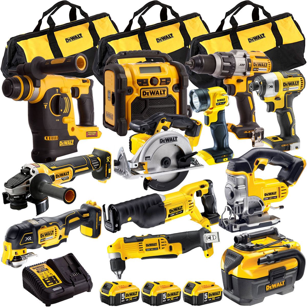 Dewalt 18V 12 Piece Power Tool Kit with 3 x 5.0Ah Battery & Charger T4TKIT-843DCG412