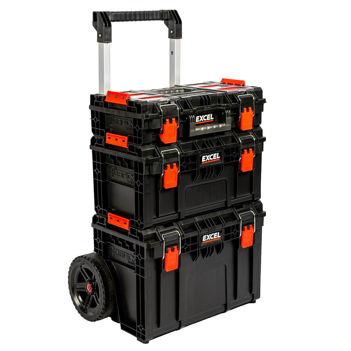 Excel Modular Tool Box Heavy Duty Mobile Storage 3 Piece Set with Wheels