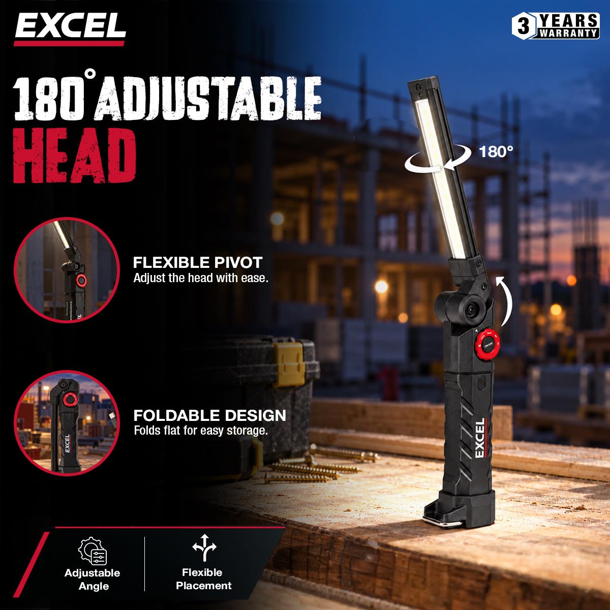 Excel 800 Lumens LED Rechargeable Inspection Magnetic Light