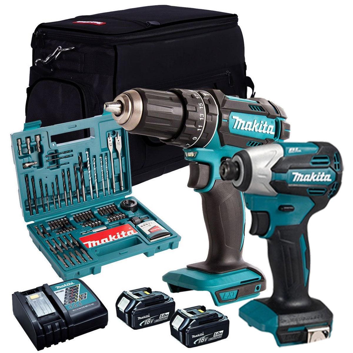 Makita 18V Impact Driver & Combi drill with 2 x 5.0Ah Battery T4TKIT-801