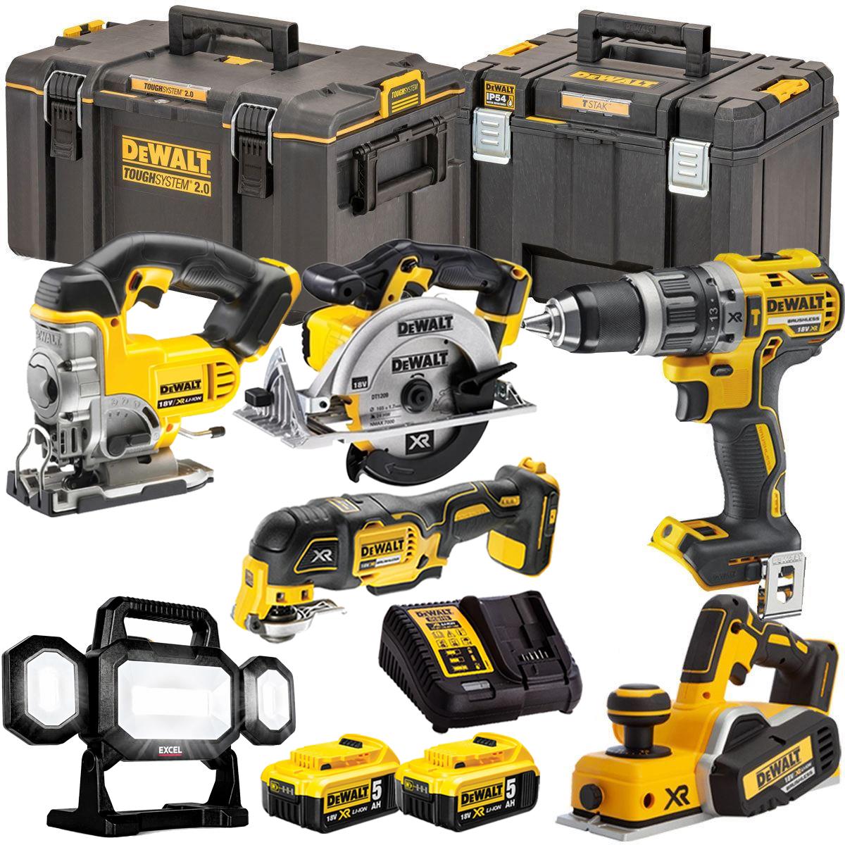 DeWalt DCKT4T6P11 18V XR 6 Piece Power Tool Kit with 2 x 5.0Ah Batteries & Toughsystem Box