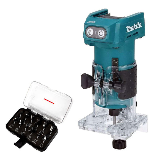 Makita DRT52Z 18V LXT Brushless 1/4" Router Trimmer with 12 Piece Cutter Set