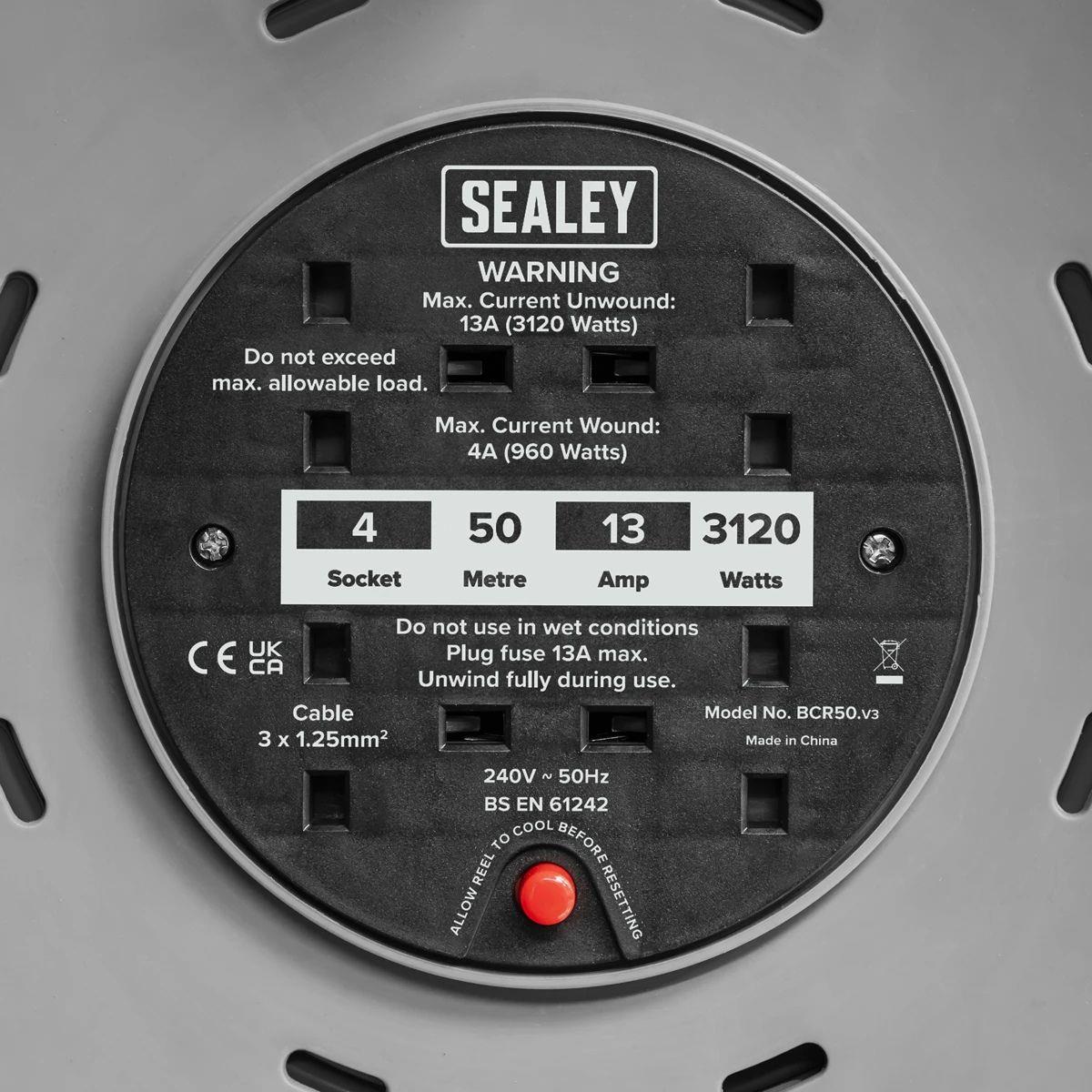 Sealey BCR50 Cable Reel 50m 4 x 230V/960W