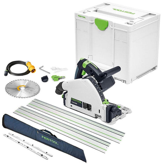 Festool TS 55 FEQ-Plus 110V GB 160mm Circular Plunge Cut Saw - 576707 With 2 x Guide Rail, Connector & Guide Rail Bag