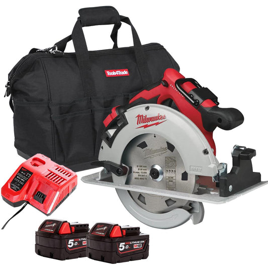Milwaukee M18BLCS66-0 18V Brushless 190mm Circular Saw with 2 x 5.0Ah Batteries Charger & Bag