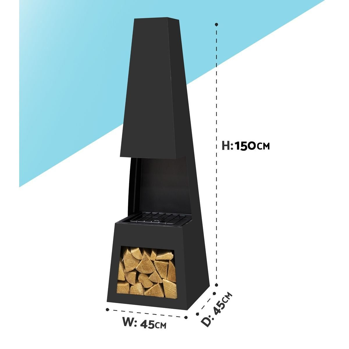 Sealey DG107 Dellonda Outdoor Chiminea with Firewood Storage Black Steel