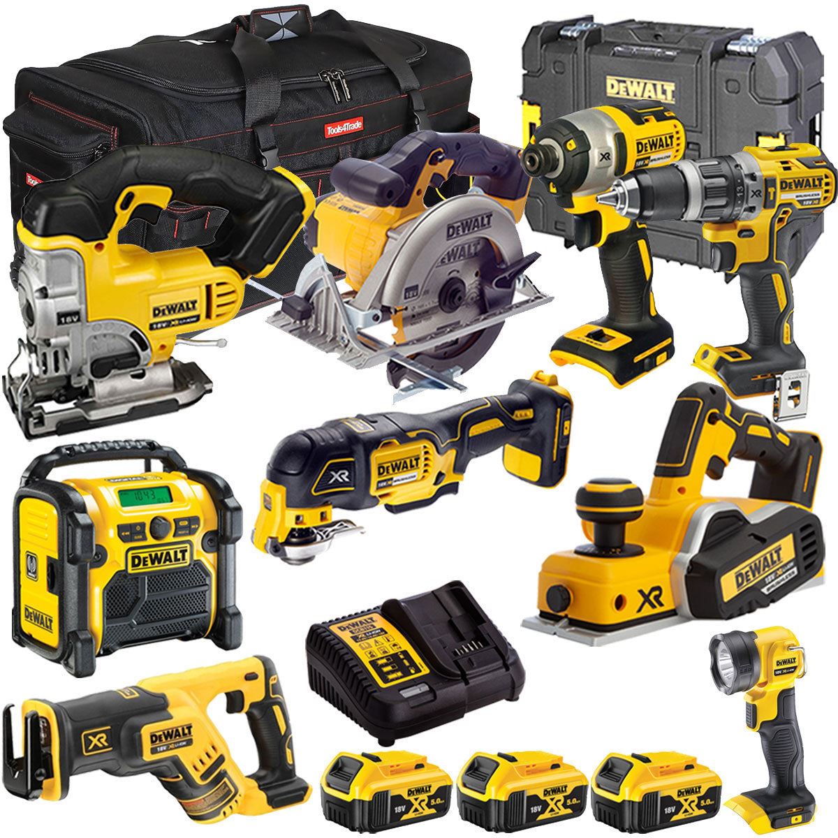 Dewalt 18V 9 Piece Power Tool Kit with 3 x 5.0Ah Battery & Charger T4TKIT-9754