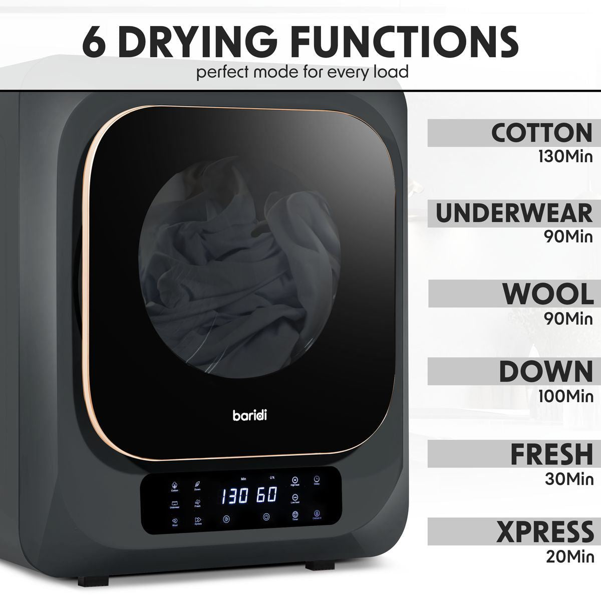 Sealey DH229 Baridi Tabletop Tumble Dryer with Digital Controls 2.5kg Capacity Black