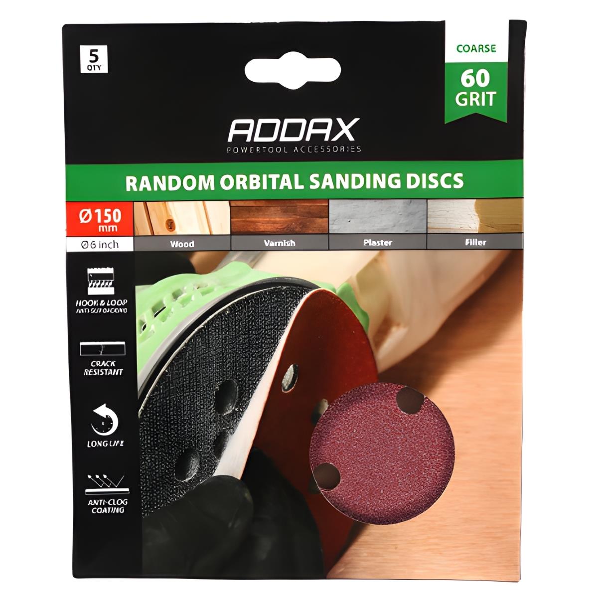 Timco 150mm Hook & Loop Random Orbital Sanding Discs 60 Grit Pack of 5 - 231084