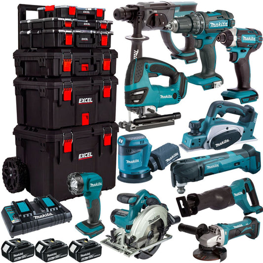 Makita 18V 11 Piece Power Tool Kit with 3 x 5.0Ah Battery & Trolley Toolbox
