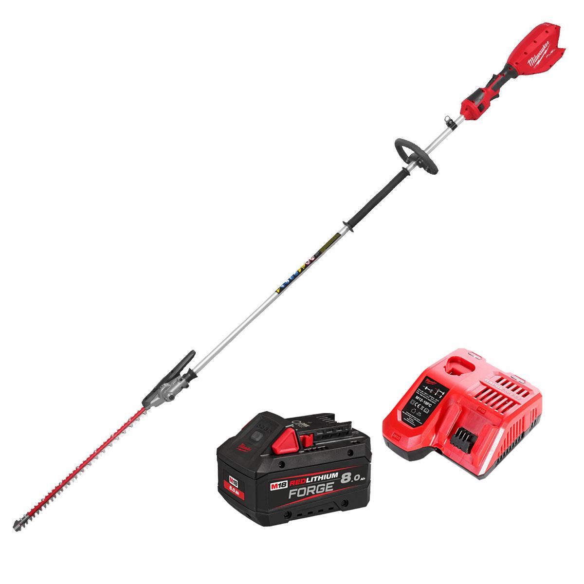 Milwaukee M18FHETE27-0 M18 18V Brushless Pole Hedge Trimmer With 1 x 8.0Ah Battery & Charger