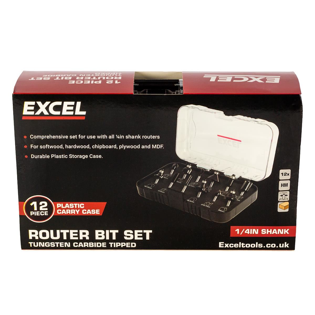 Excel 1/4in Shank TCT Router Cutter Bit 12 Piece Set