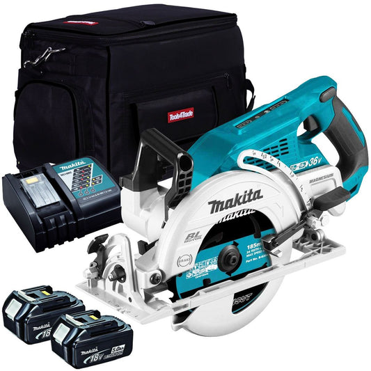 Makita DRS780Z 36V Brushless 185mm Circular Saw With 2 x 5.0Ah Batteries, Charger & Tool Bag