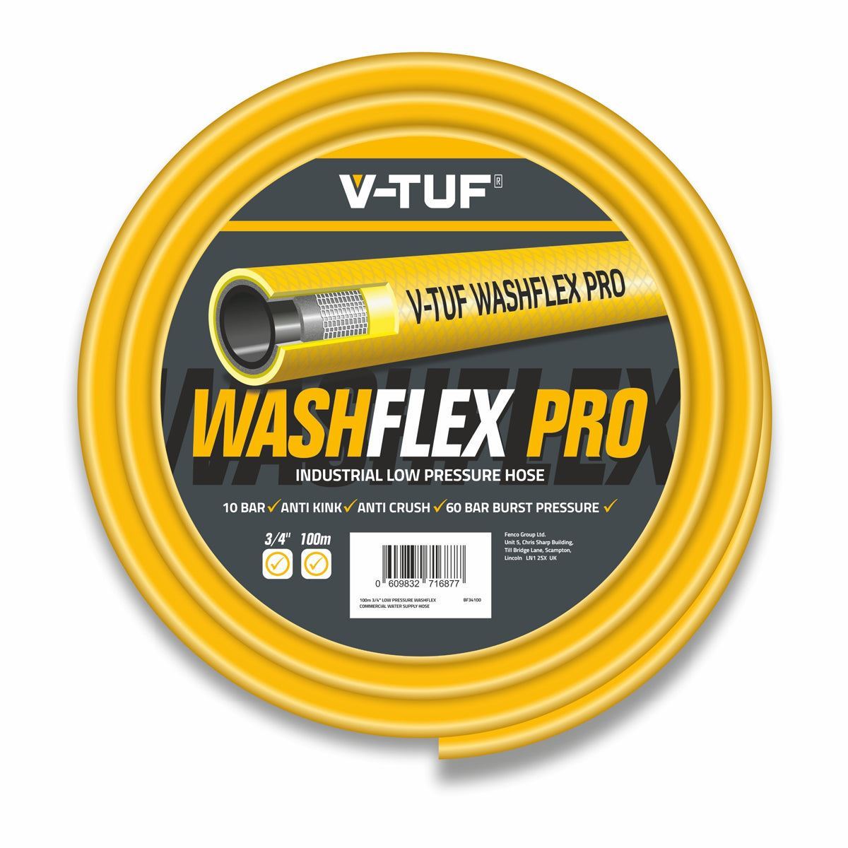 V-TUF BF34100 100m 3/4 Inch Washflex Pro Low-Pressure Water Supply Hose for Reliable Performance