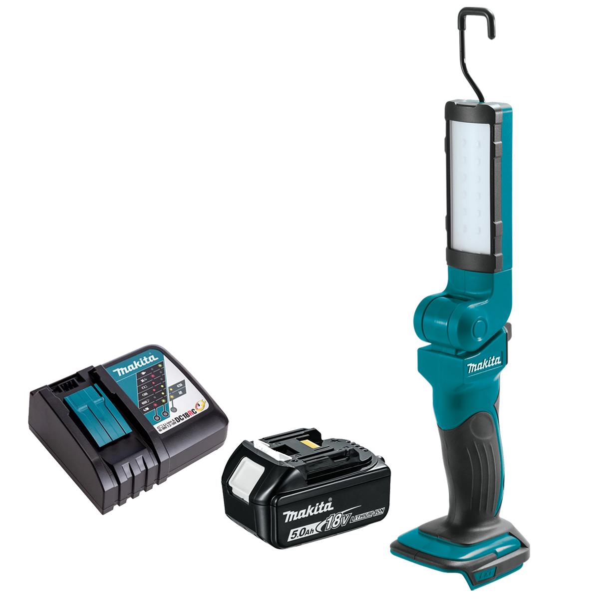 Makita DML801 18V Rechargeable Florescent 12 LED Light Torch with 1 x 5.0Ah Battery & Charger