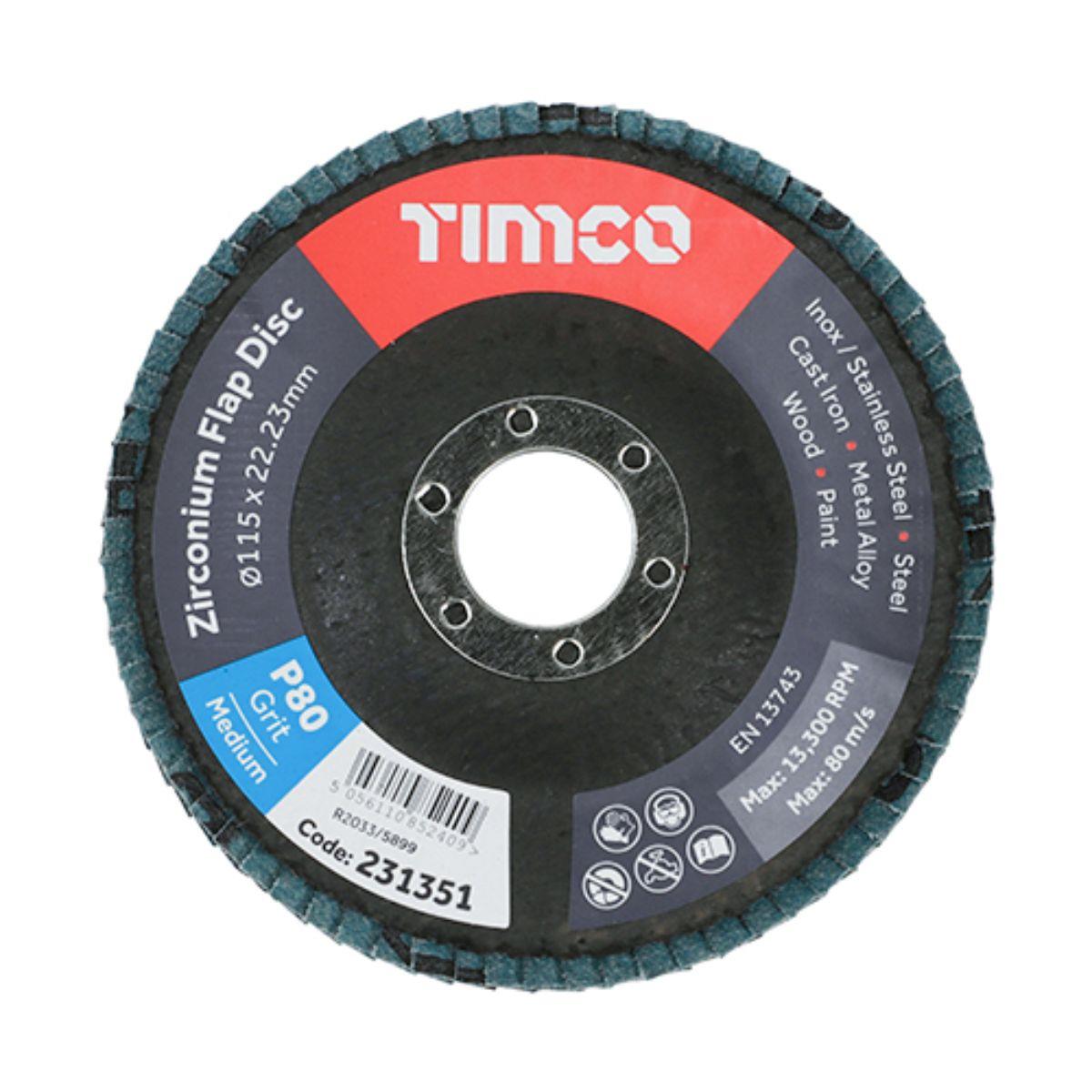 Timco 115mm Heavy Duty Zirconium Flap Disc P80 Grit - 231351
