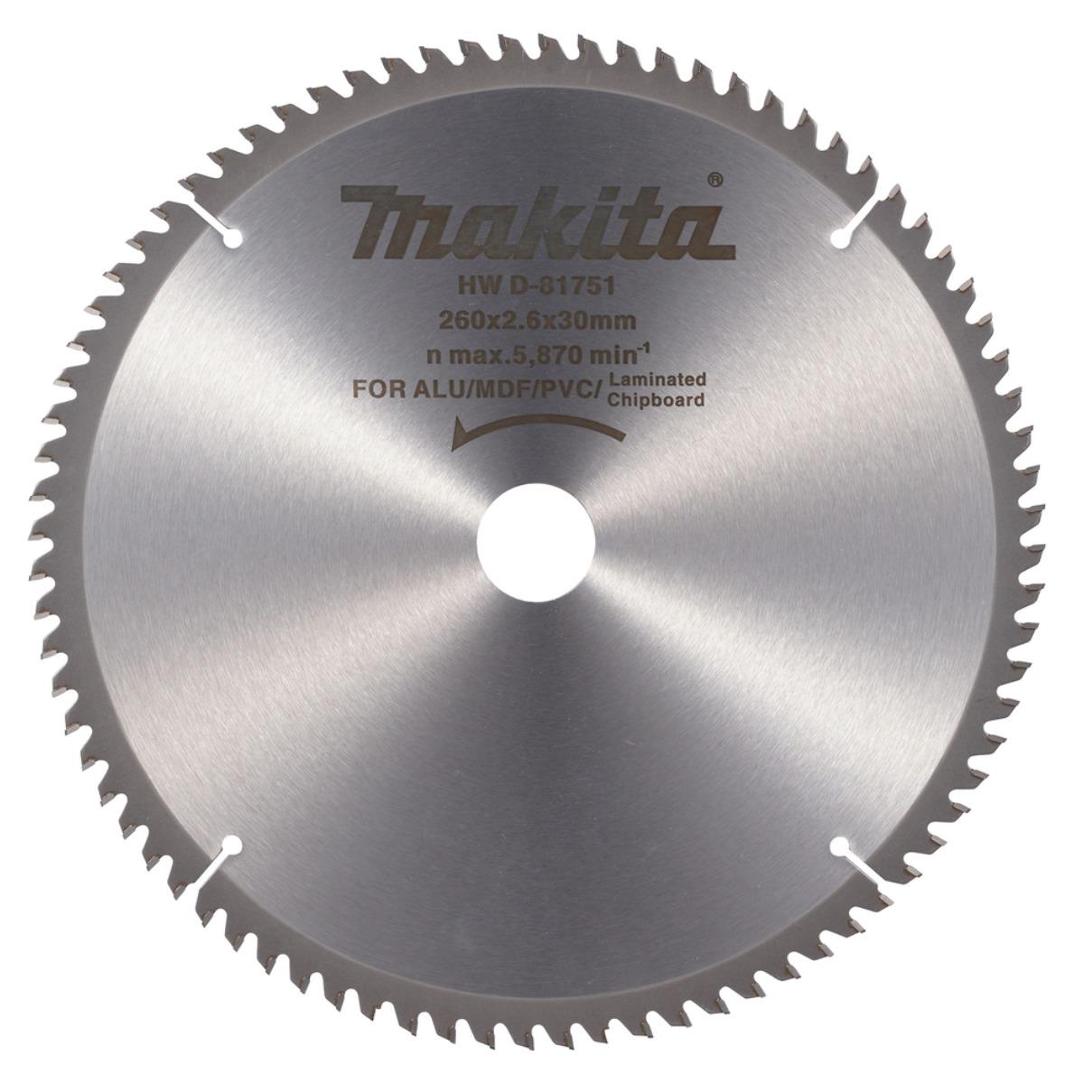 Makita D-81751 Multi-Purpose TCT Circular Saw Blade 260mm x 30mm x 80T