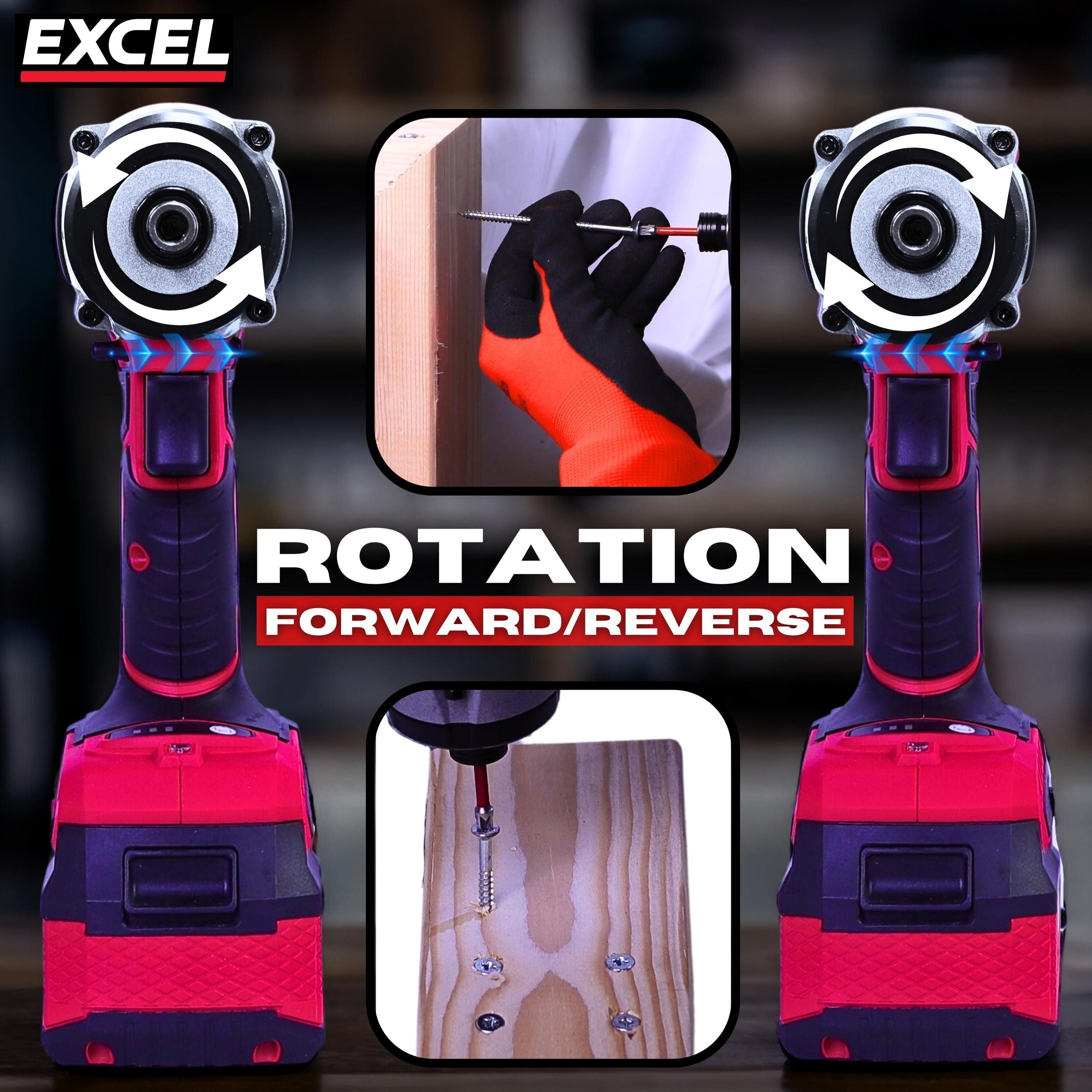 Excel 18V Cordless Brushless Impact Driver with 1 x 2.0Ah Battery Charger & Bag