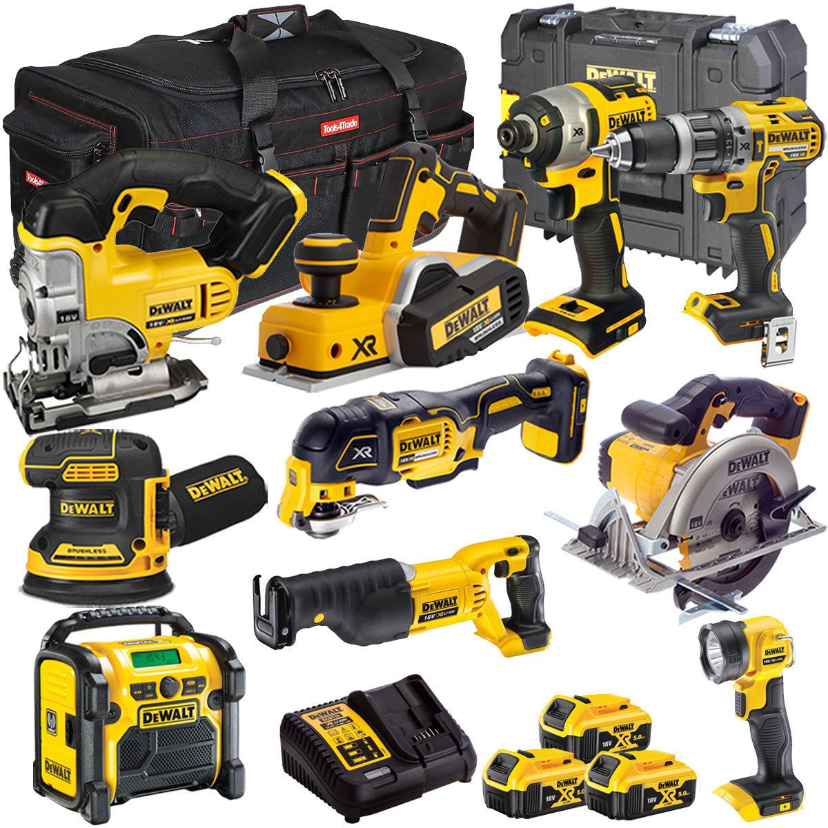 Dewalt 18V 10 Piece Power Tool Kit with 3 x 5.0Ah Battery & Charger T4TKIT-9711