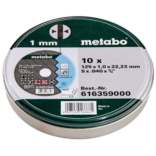 Metabo 125 x 1.0 x 22.23mm Inox Cutting Discs (Pack of 10) 616359000