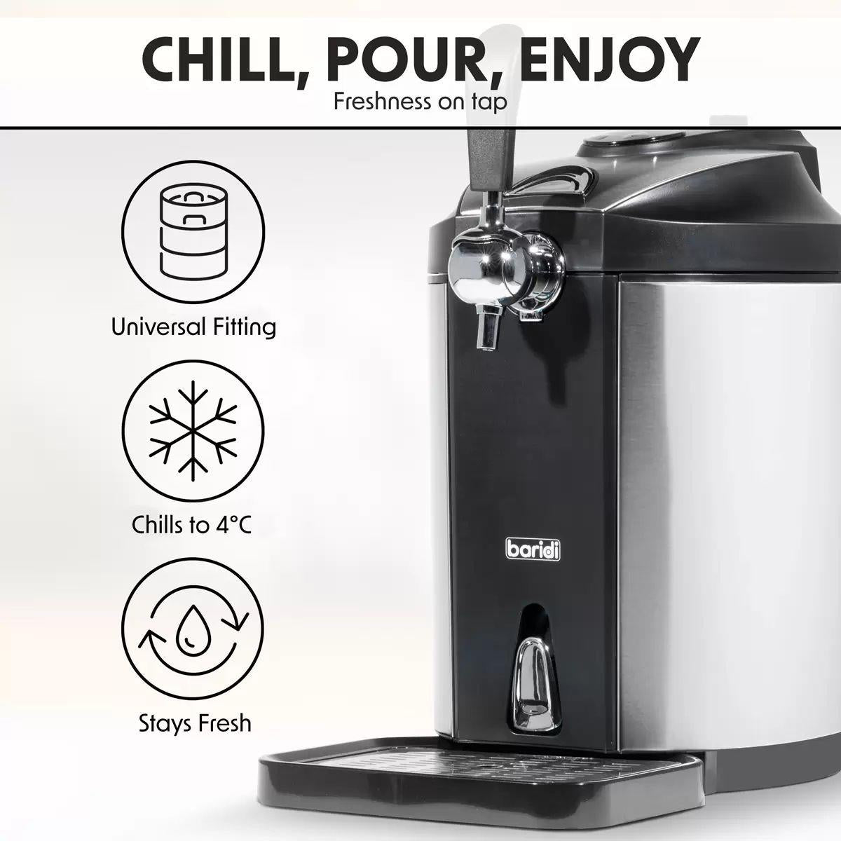 Sealey DH49 Baridi Mini Keg Draft Beer Dispenser Tap with Integrated Cooling 5L Capacity 240V