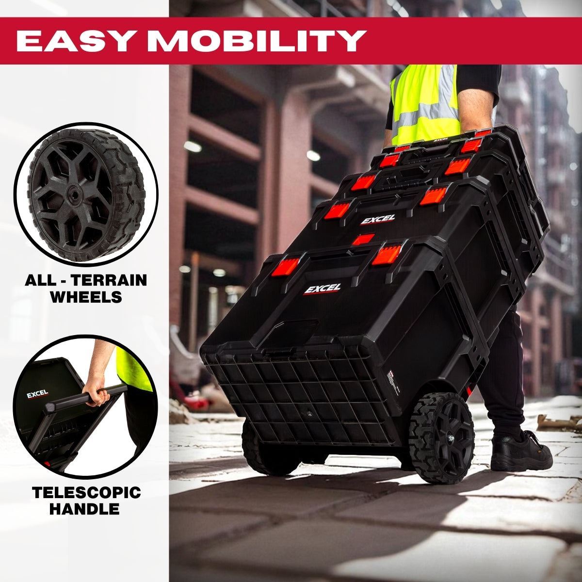 Excel Modular Tool Box Heavy Duty Mobile Storage 6 Piece Set with Organiser & Wheels