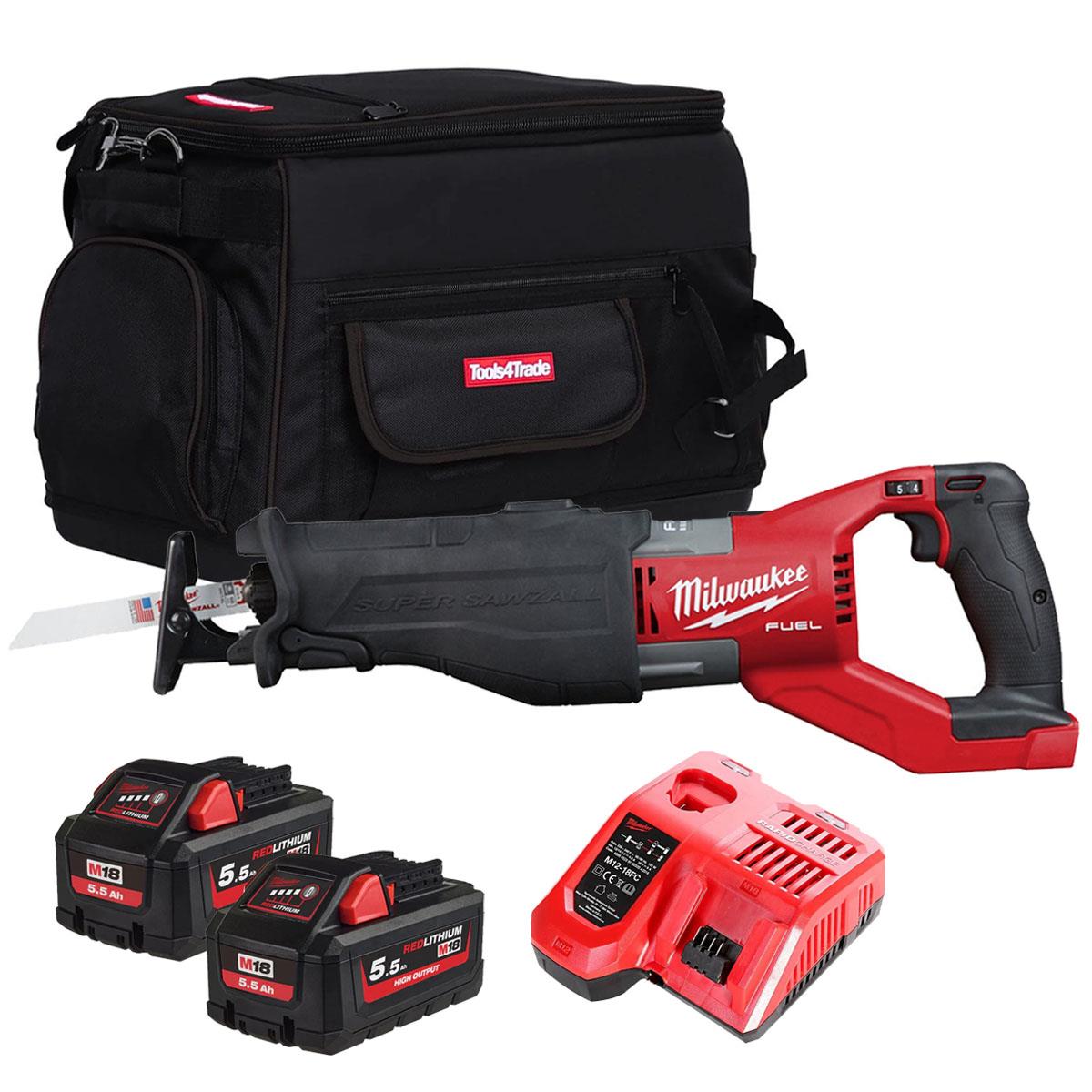 Milwaukee M18FSX-0 18V M18 FUEL Sawzall Reciprocating Saw with 2 x 5.5Ah Batteries Charger & Bag