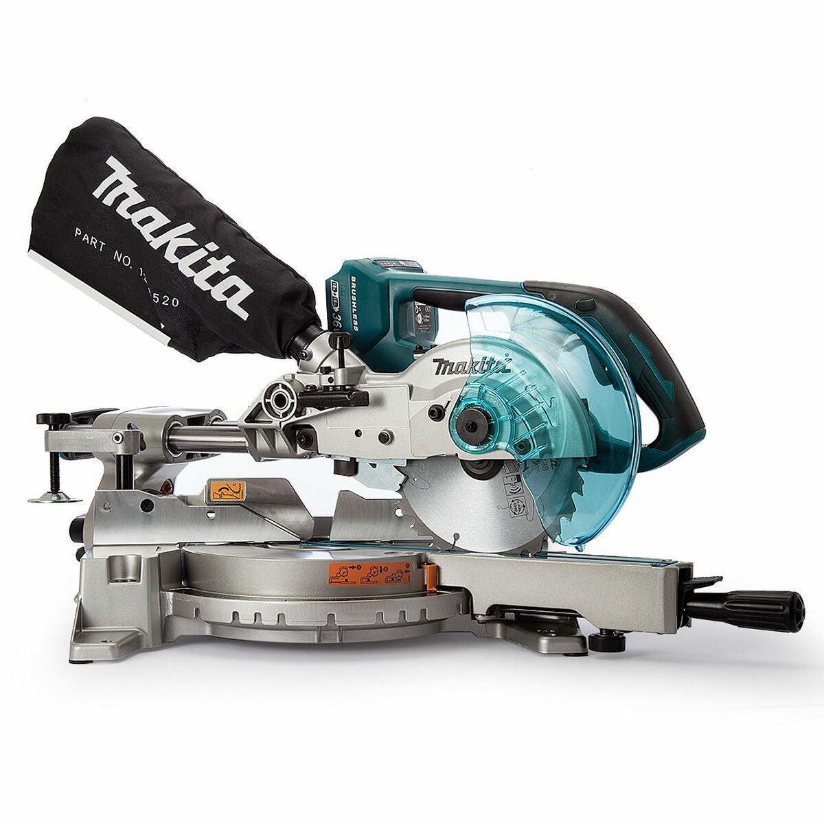 Makita DLS714NZ 36V LXT Brushless 190mm Slide Compound Mitre Saw with 2 x 6.0Ah Battery, Charger & Mitre Saw Stand