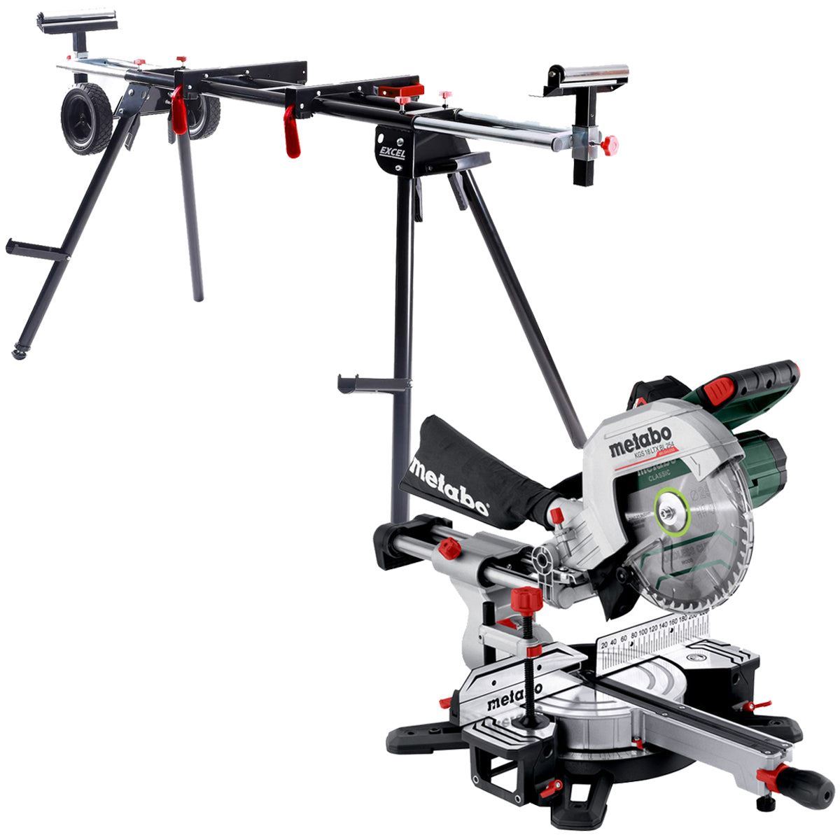 Metabo KGS 18 LTX BL 254 18V Brushless Sliding Mitre Saw with Universal Leg Stand