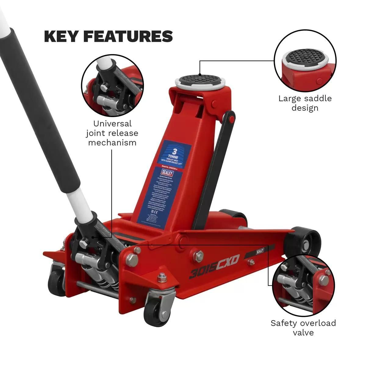 Sealey 3015CXD Trolley Jack Super Rocket Lift 3tonne